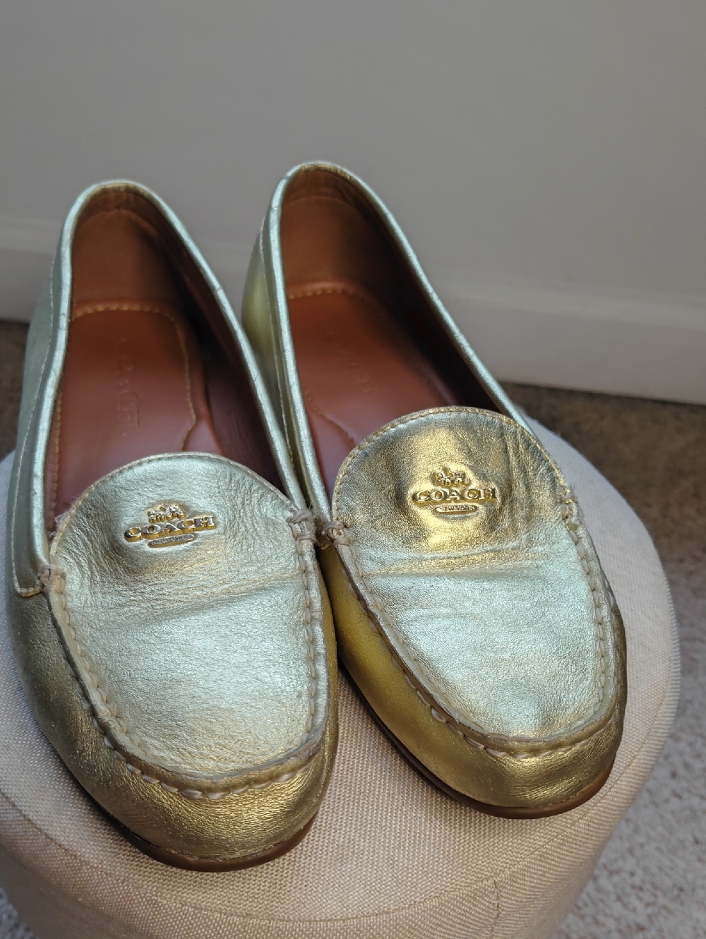 Coach Metallic Gold Leather Driving Loafers